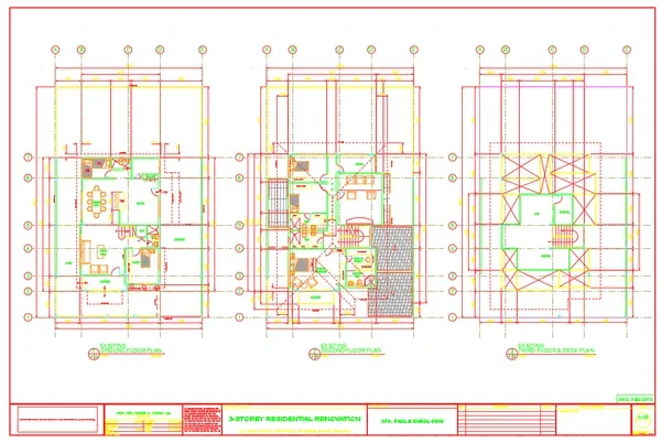 Three Story Residential Renovation DWG Plan With Layouts dwg files
