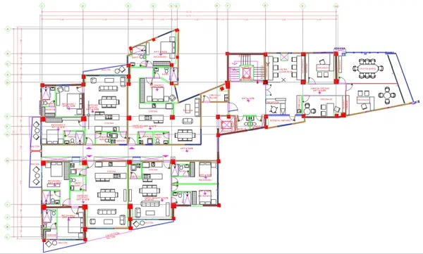 Mixed Use Building Floor Plan DWG with Apartments and Office Area