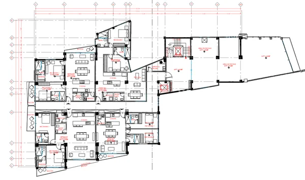 Mixed Use Floor Plan DWG with Apartments and Office Space Layout