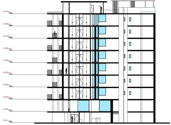 Multi Storey Building Section DWG with Lift Core Structural Layout