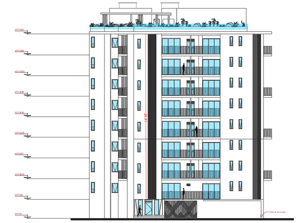 Residential Building Front Elevation DWG with 26.91m Height Design