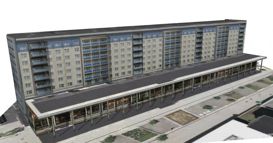   Commercial building 3d view in sketch up file