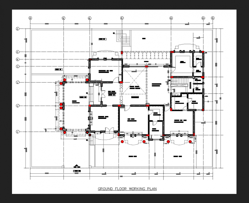   Ground floor working plan of bungalow in dwg file.
