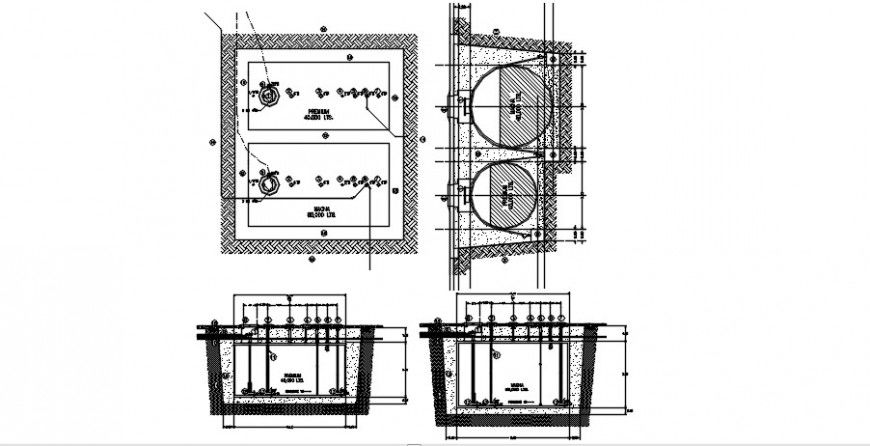 2 d cad drawing of Detail of fuel tank auto cad software