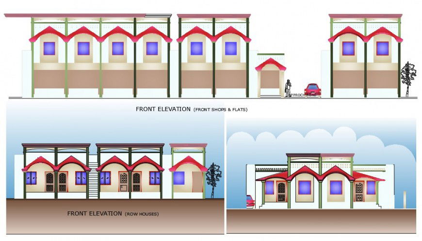  2 d Cad drawing of Front elevation of two bedroom auto cad software