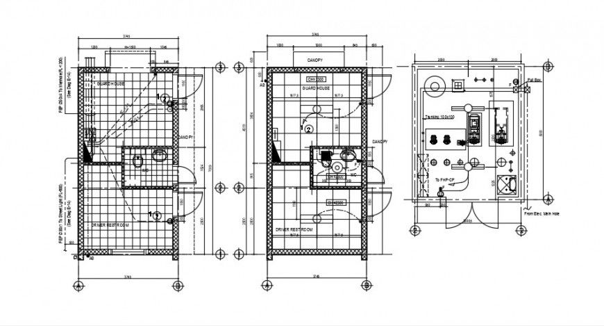 2 d cad drawing of Guardhouse and pump room auto cad software