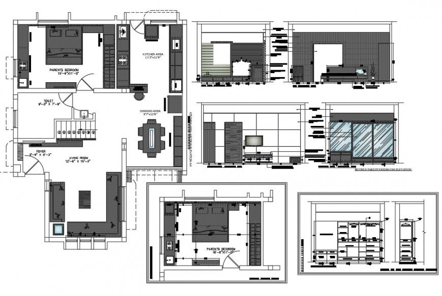 2 d cad drawing of Living area LCD unit auto cad software