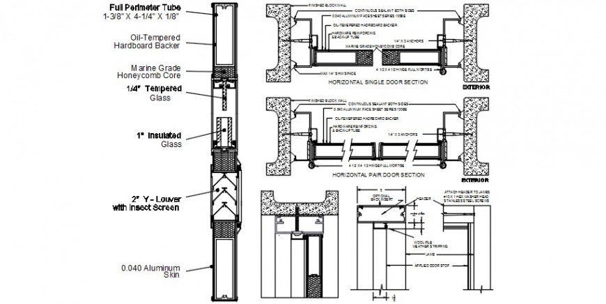 2 d cad drawing of Pair door section auto cad software