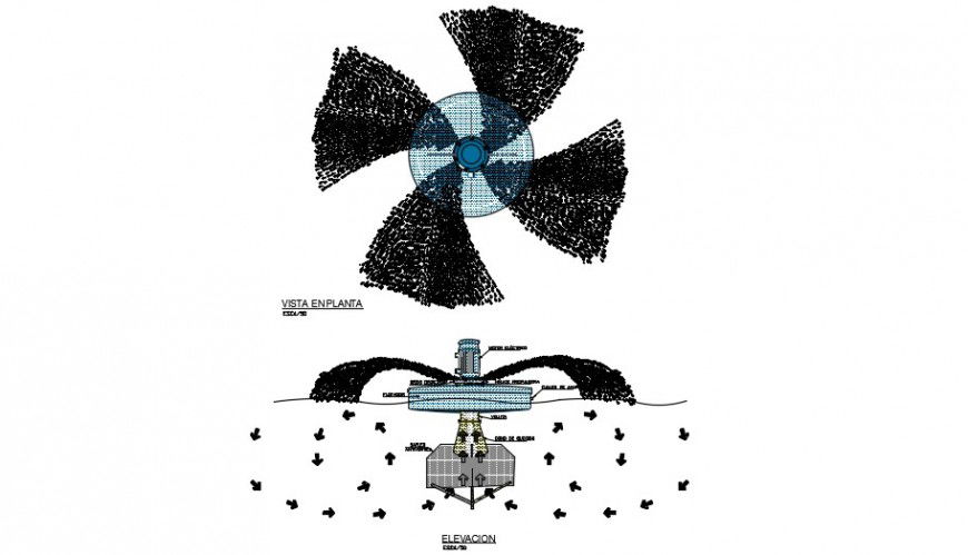 2 d cad drawing of Residual fan auto cad software
