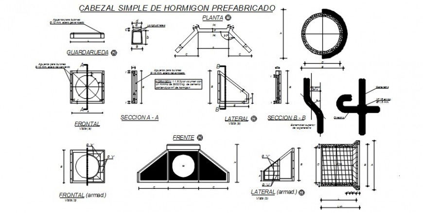 2 d cad drawing of Sewere pipe with head precast auto cad software