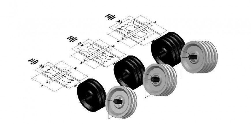 2 d cad drawing of Steel pulleys auto cad software
