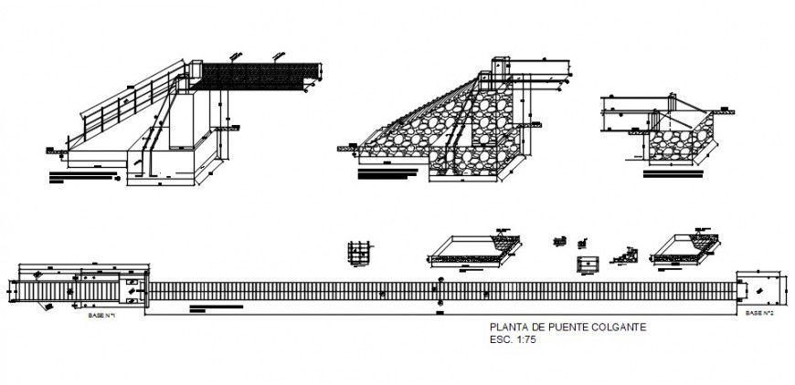 2 d cad drawing of Suspension bridge auto cad software