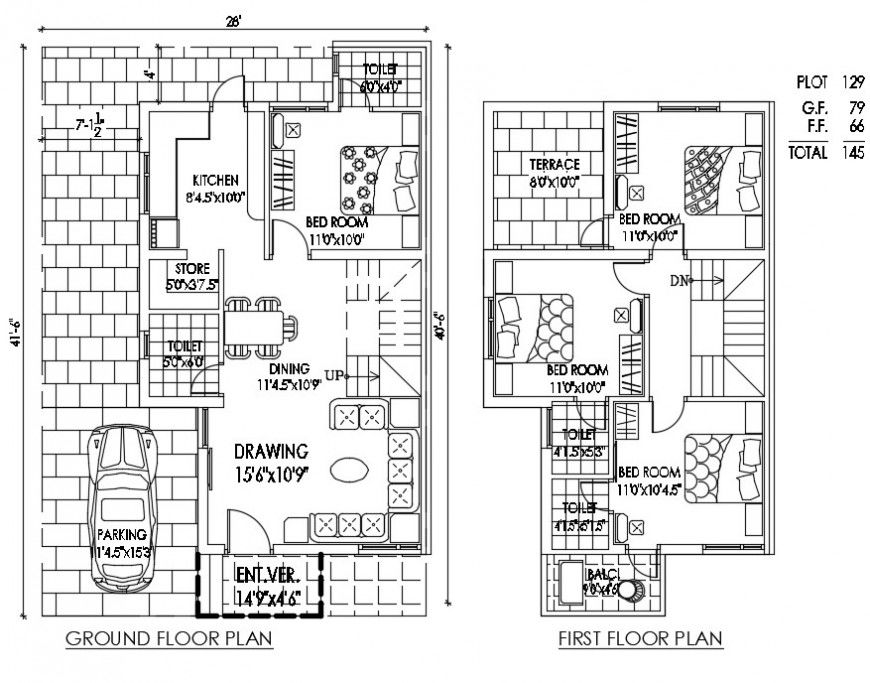  2 d cad drawing of Two floor Mansa  plan auto cad software