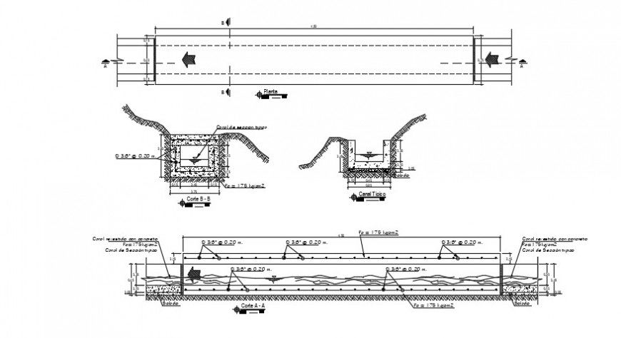  2 d cad drawing of Water reservoir  construction  plan auto cad software