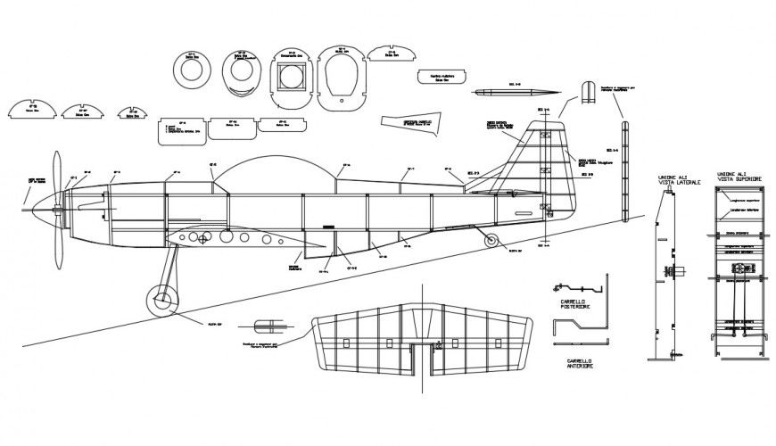 2d cad drawing of P 51D airplane autocad software