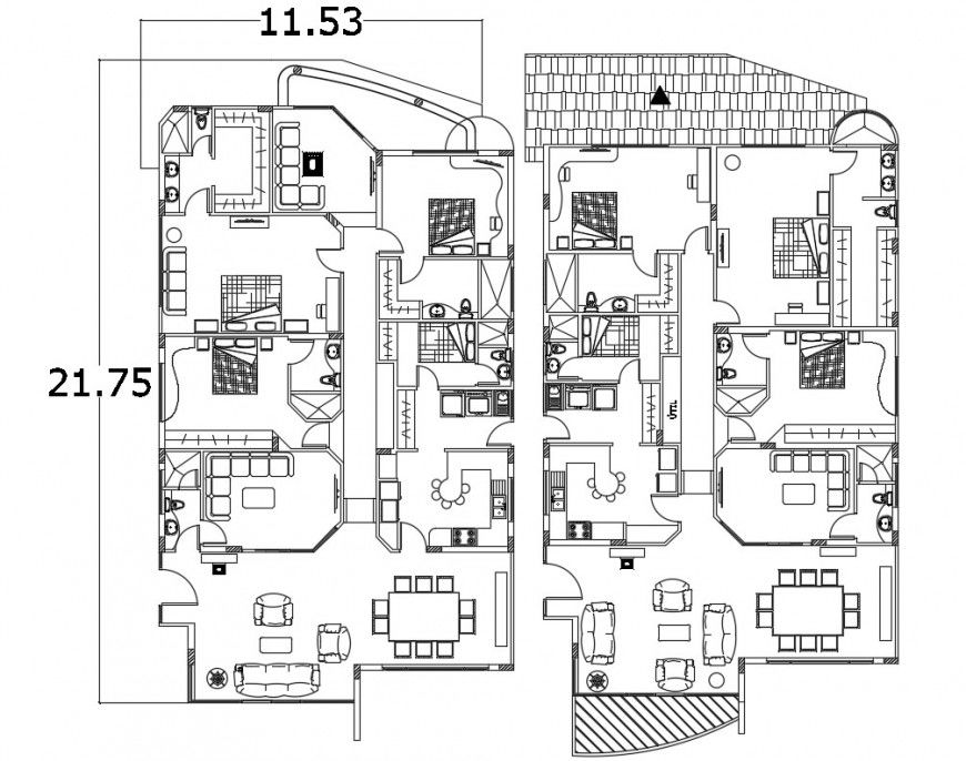 2d cad drawing of Apartment bulding with social area autocad software