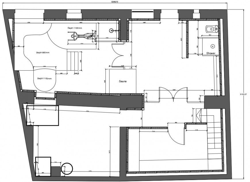 2d cad drawing of Basement spa design layout plan autocad software