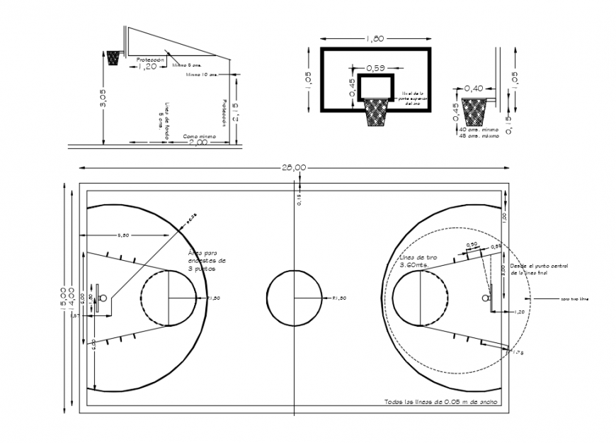 2d cad drawing of Basketball court auto cad software