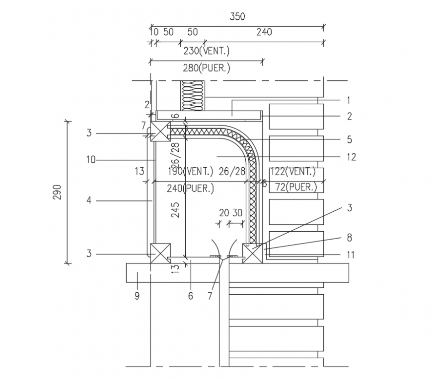  2d cad drawing of Brick walls with room auto cad software