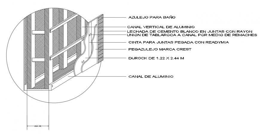 2d cad drawing of Detail of durock wall auto cad software d