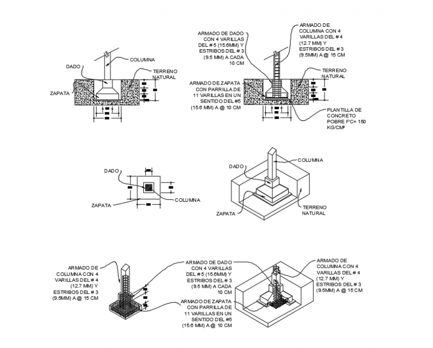 2d cad drawing of Isolate footing autocad software