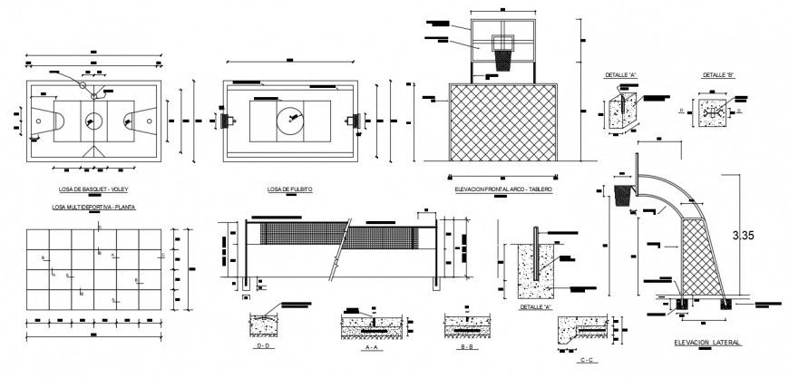  2d cad drawing of Multiple slab detail autocad software