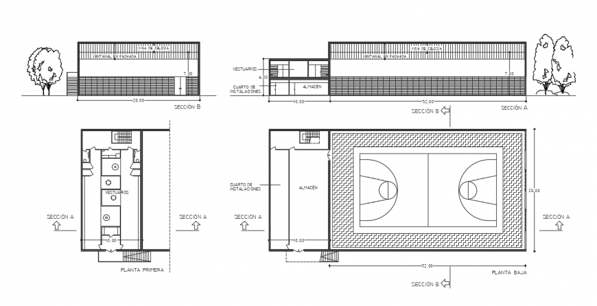  2d cad drawing of Multisport sports autocad software