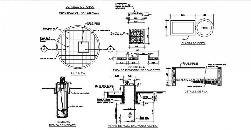 2d cad drawing of Potable water well autocad software
