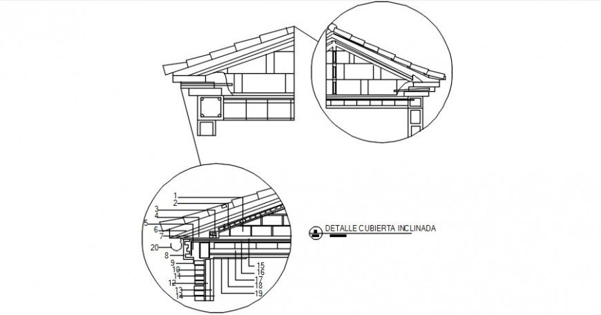 2d cad drawing of Slopping roof detail auto cad software