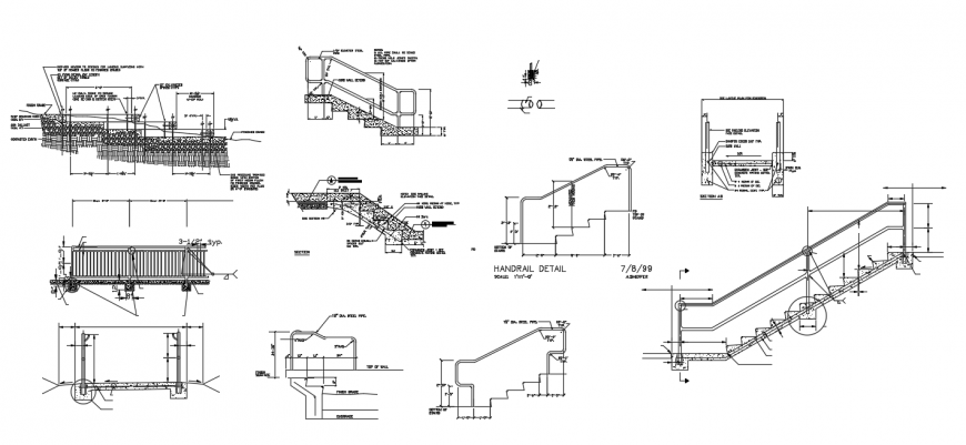 2d cad drawing of Staircase railing construction auto cad software