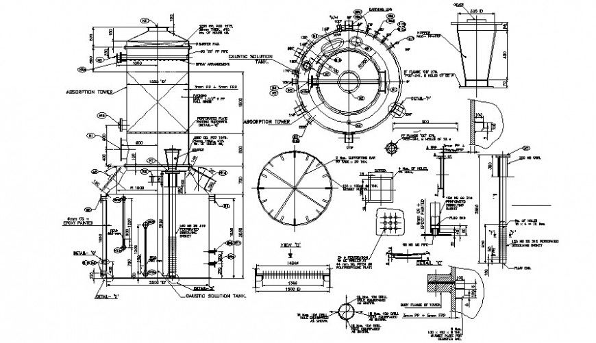 2d cad drawing of Tank and tower elevation auto cad software