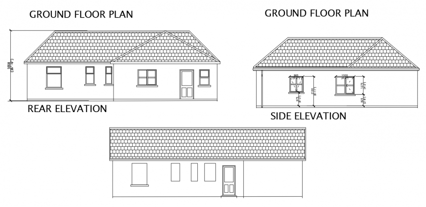 2d cad drawing of the Ground floor plan with elevation autocad software