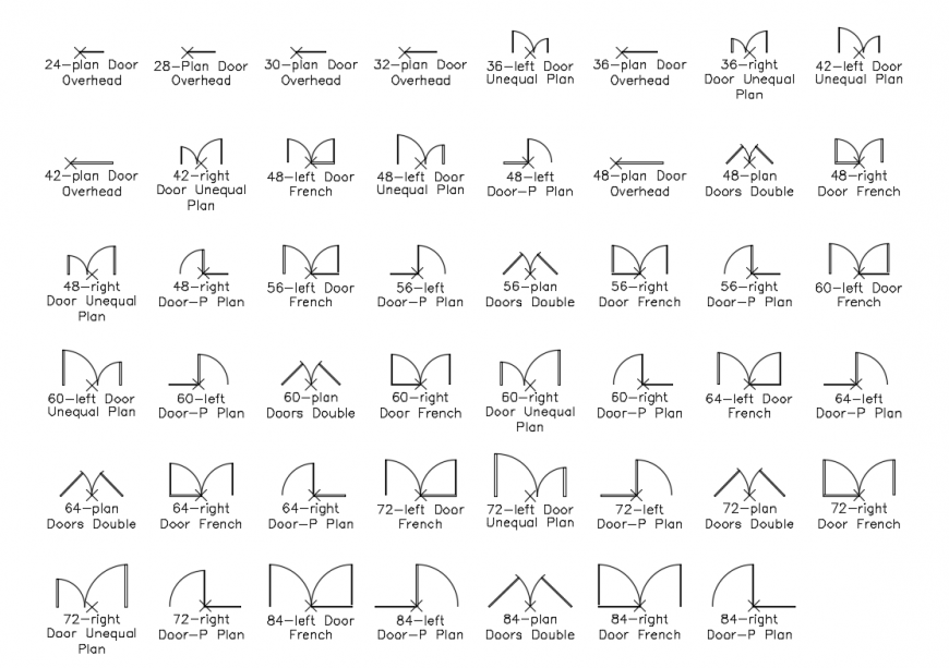 2d cad drawing of Unequal and French doors auto cad software