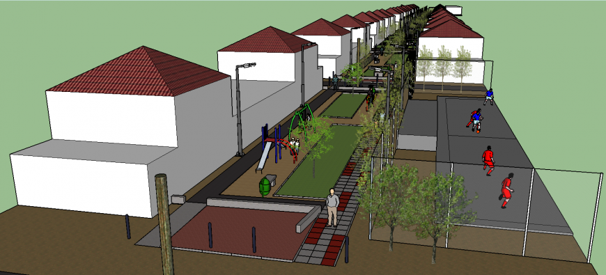 3d drawing of housing with play area in skp file.