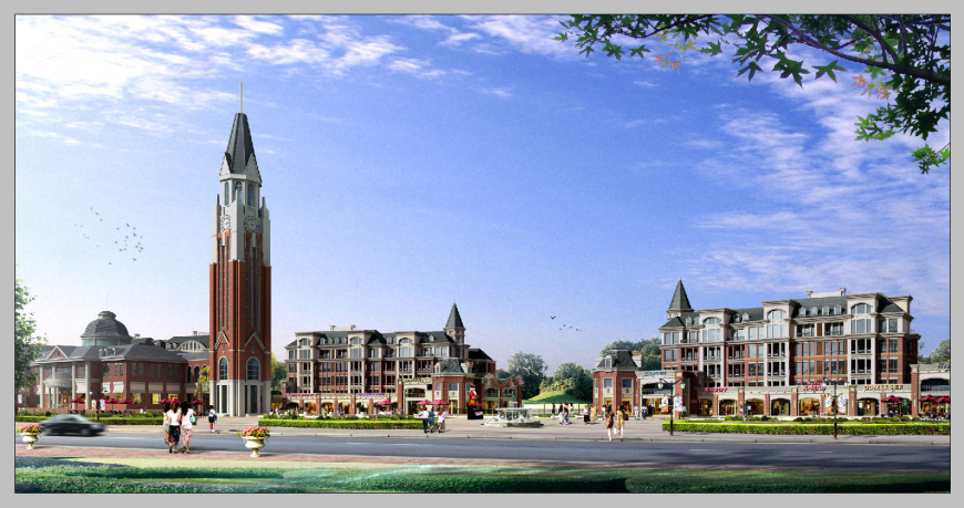 Church and other building detail 3d model elevation Photo shop file