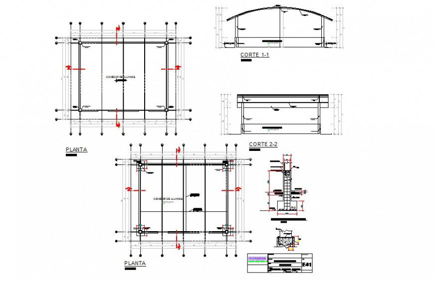  Column installation and roof structure detail 2d view CAD block layout autocad file