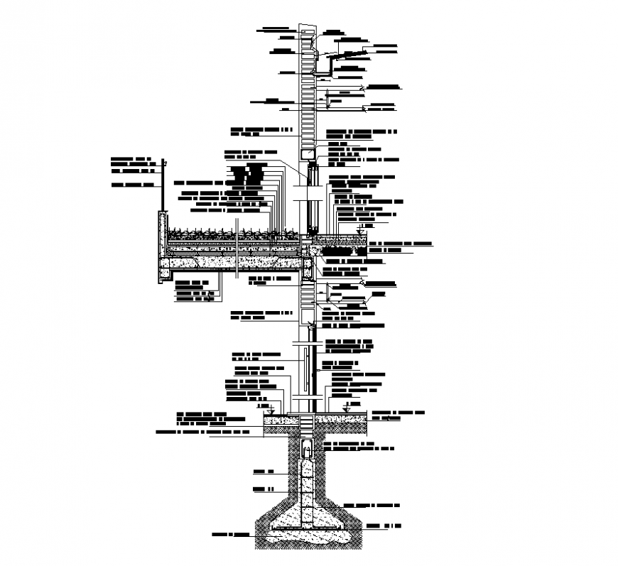 Detail wall section footing elevation and plan layout file