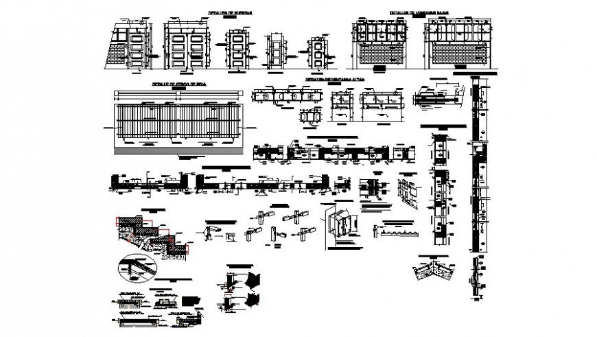  Door and window different elevation and detail for collage in auto cad