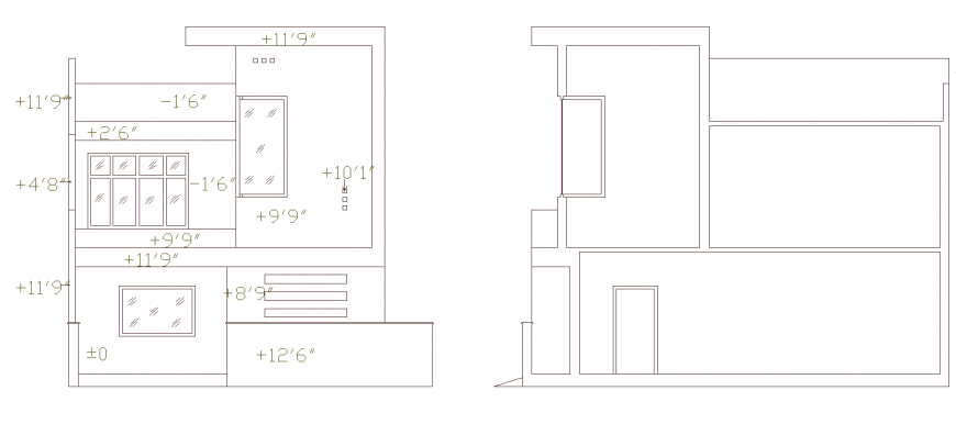 Exterior elevation of the house in dwg AutoCAD file.