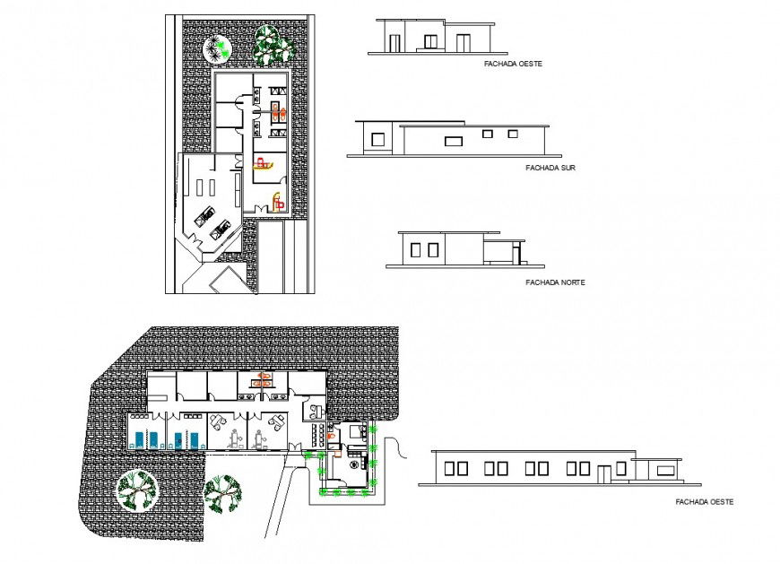 Hostel plan and elevation autocad file