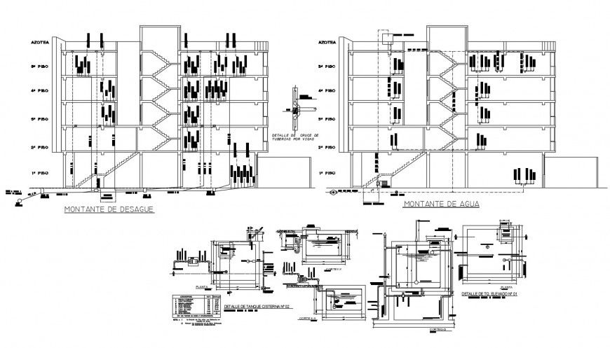 Plan and elevation view of sanitary installation for apartment in auto cad