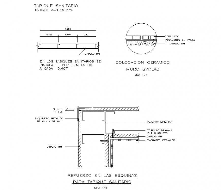 Reinforcement in the corners for sanitary partition autocad file