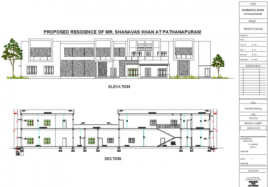  Residence villa drawing in dwg file.