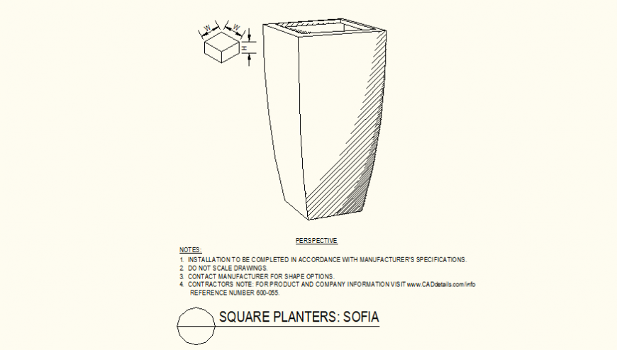  Square side shaped and round vase detail dwg file