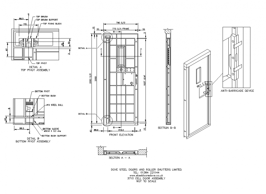  Steel door and shutter detail 2d view elevations and sectional plan layout file