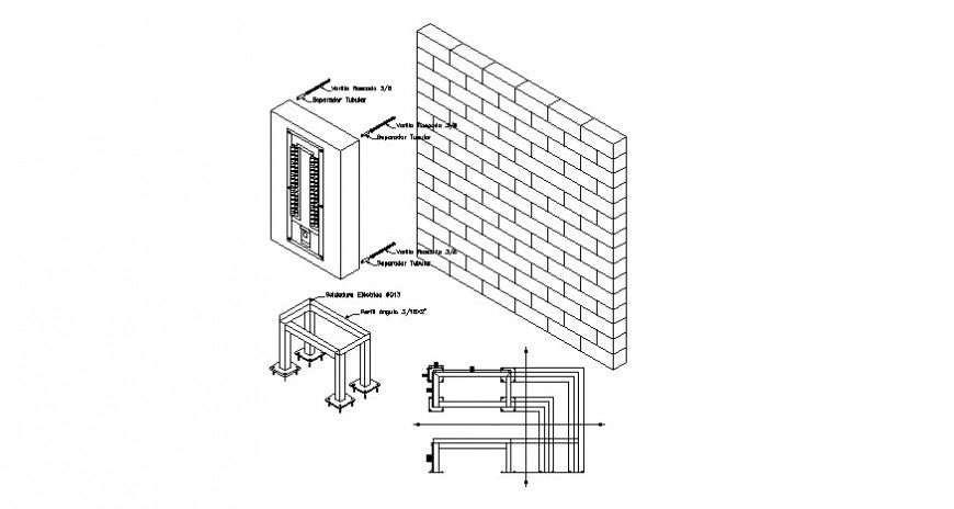 Table and detail of frame construction with detail of wall in AutoCAD file