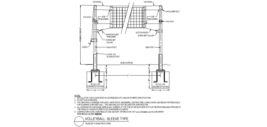 Volley-ball court pro-system detail plan layout file