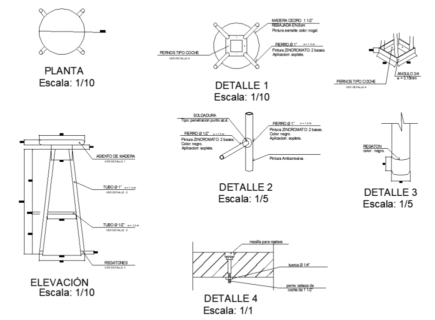 Wooden Stool 2D CAD Design for Furniture Detailing