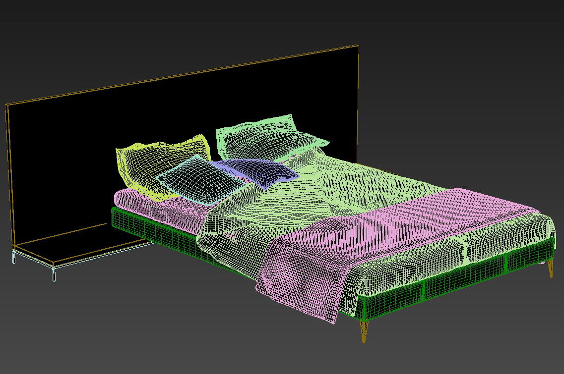 3D MAX File Low Height Wood Furniture Design Bed With Side Table