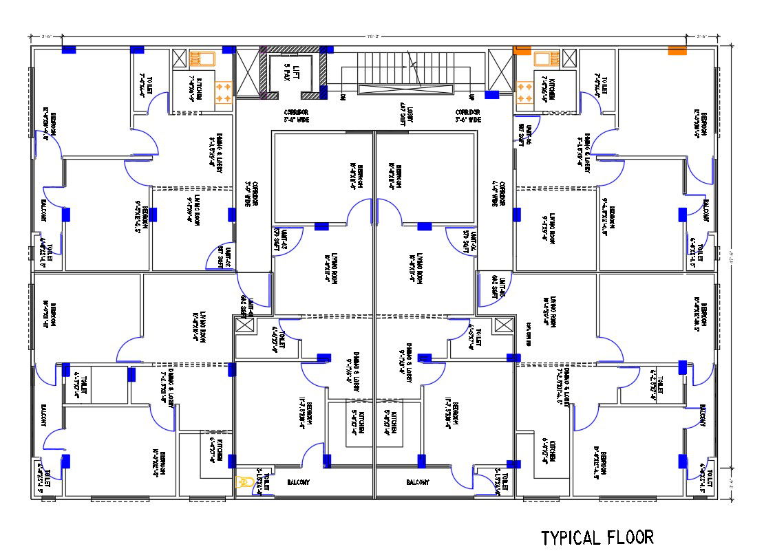 77’X51’ Apartment Typical Floor Plan DWG File